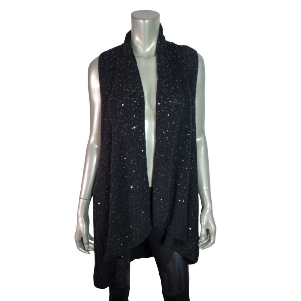 Alice &‎ Olivia Sweater Cardigan Size M Open Front Sequins Sleeveless Black
